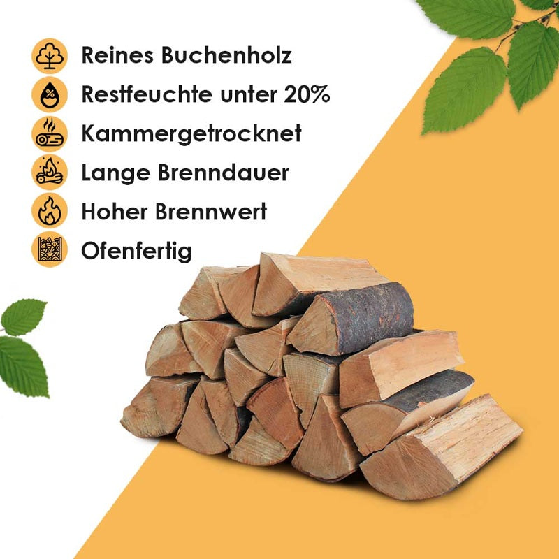 Premium Brennholzscheite 25 cm 1,6 SRM kammergetrocknet ofenfertig