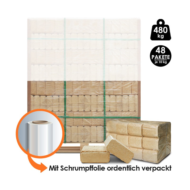 Holzbriketts 100 % Kiefer – 480 kg Palette kaufen