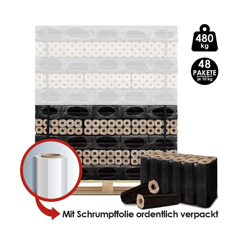 Eichenholzbriketts Pini Kay 6 x 23 cm Premium Qualität 480 kg Palette