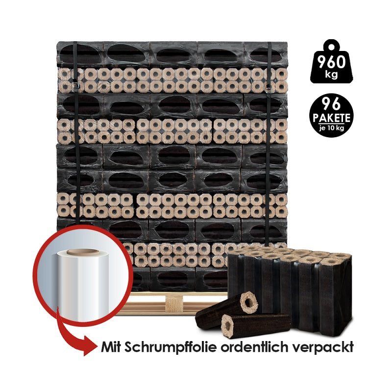 Eichenholzbriketts Pini und Kay Palette 960 kg 6 x 23 cm